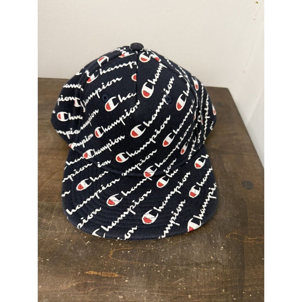 Champion Baseball Leather‎ Strap Hat Blue All Over Print Adjustable